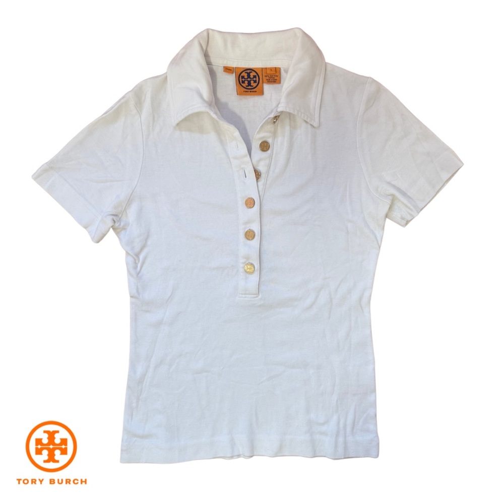 Tory Burch White Polo with Gold Buttons